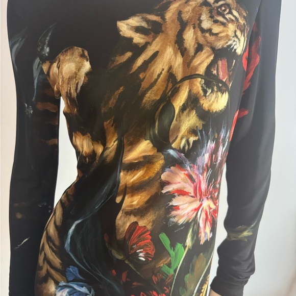 Roberto Cavalli Black Dress with Vibrant Animal Print - Picture 3 of 11